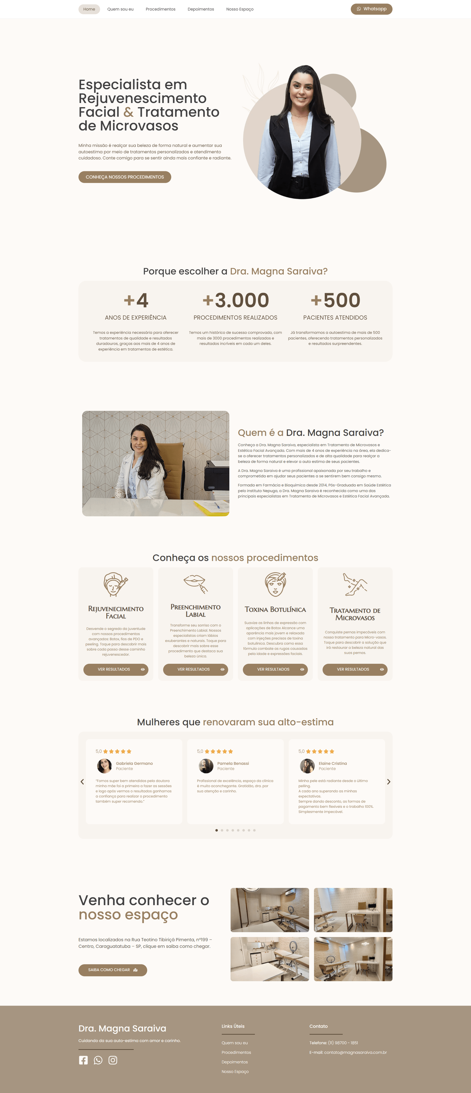 Página completa do site profissional da Dra. Magna Saraiva