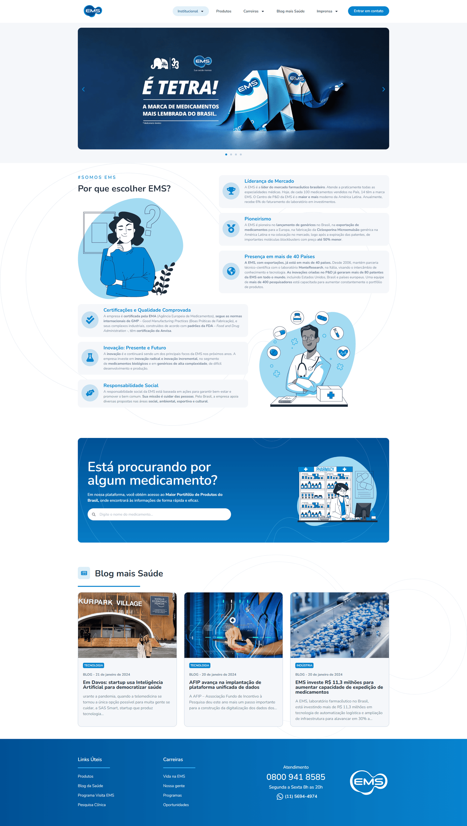 Página completa do site profissional da EMS